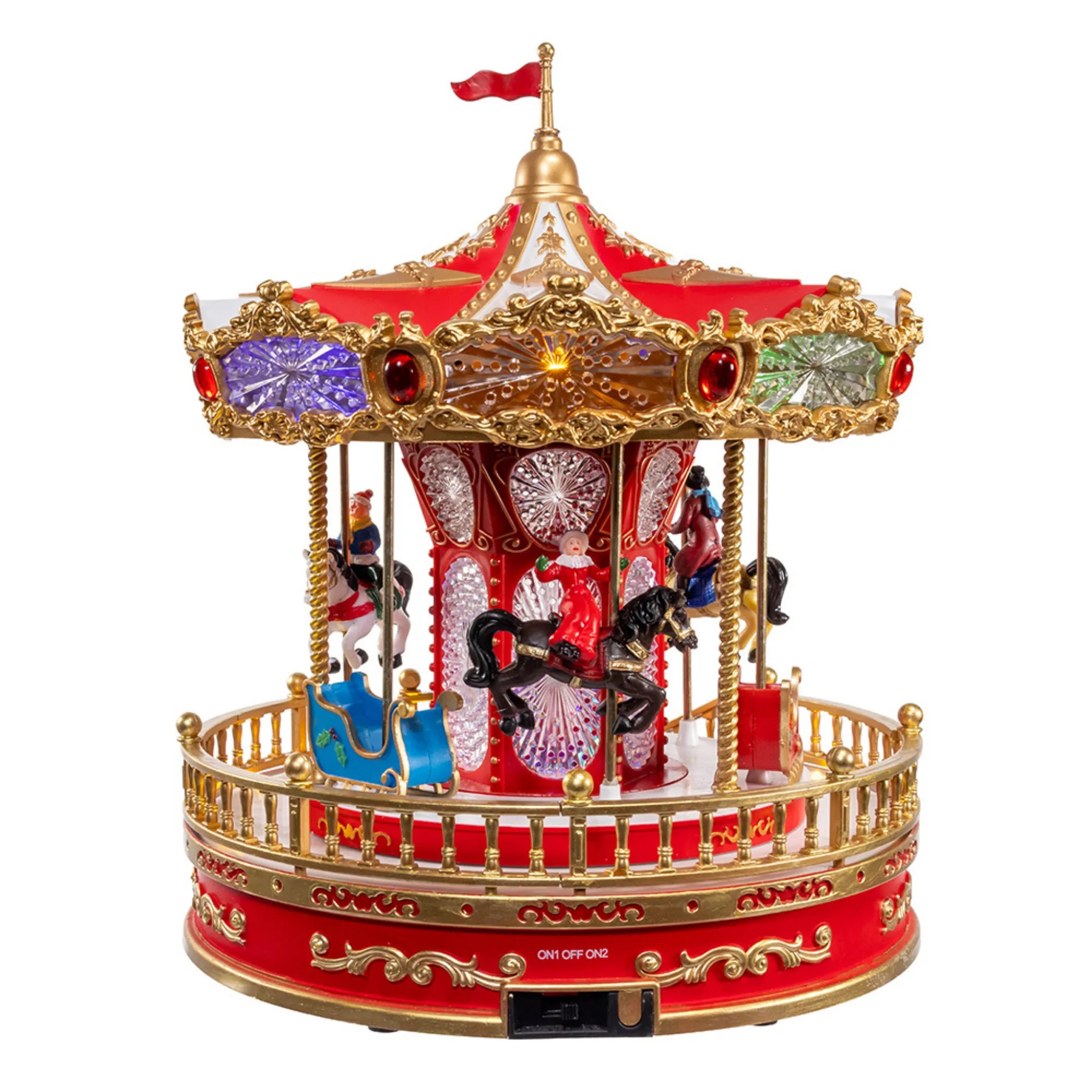 11.1" Battery Operated Multicolor LED Lighted Musical Santa Carousel With Motion Table Piece