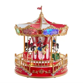 11.1" Battery Operated Multicolor LED Lighted Musical Santa Carousel With Motion Table Piece