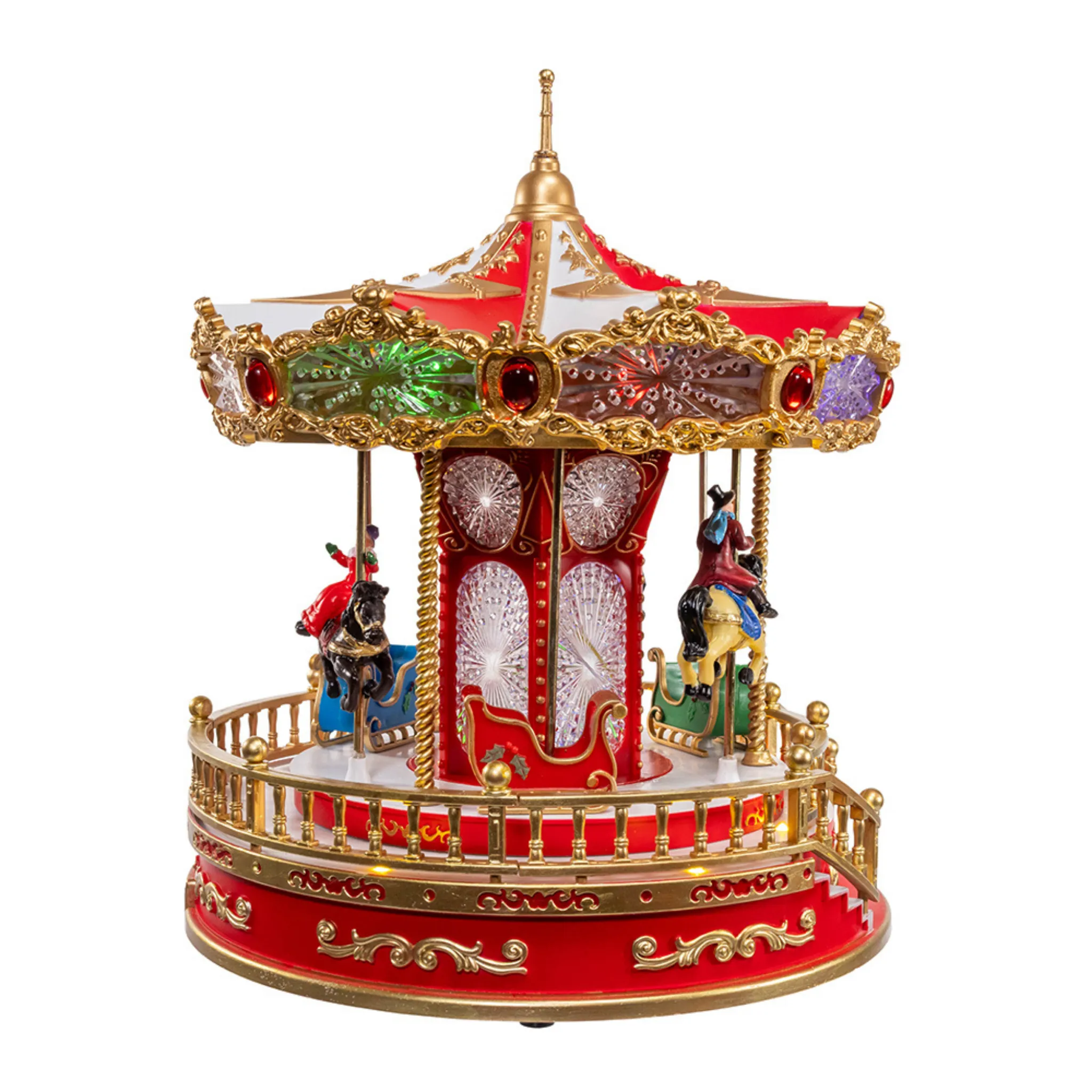 11.1" Battery Operated Multicolor LED Lighted Musical Santa Carousel With Motion Table Piece