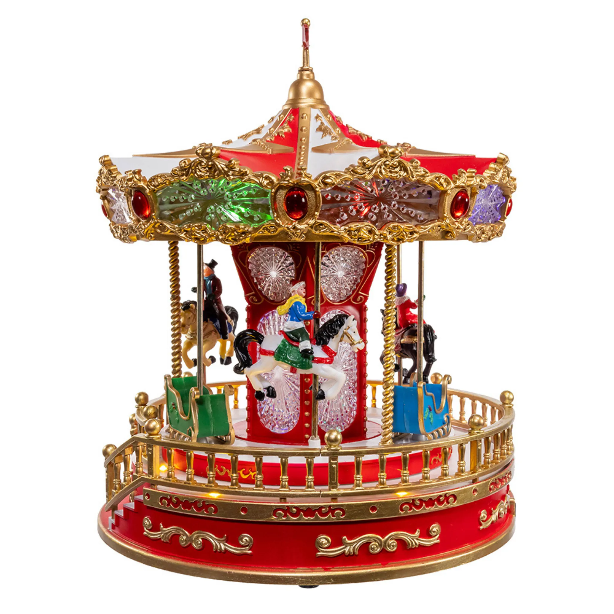 11.1" Battery Operated Multicolor LED Lighted Musical Santa Carousel With Motion Table Piece