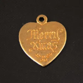 11x13mm Christmas Heart Charm, Raw Brass, pk/6