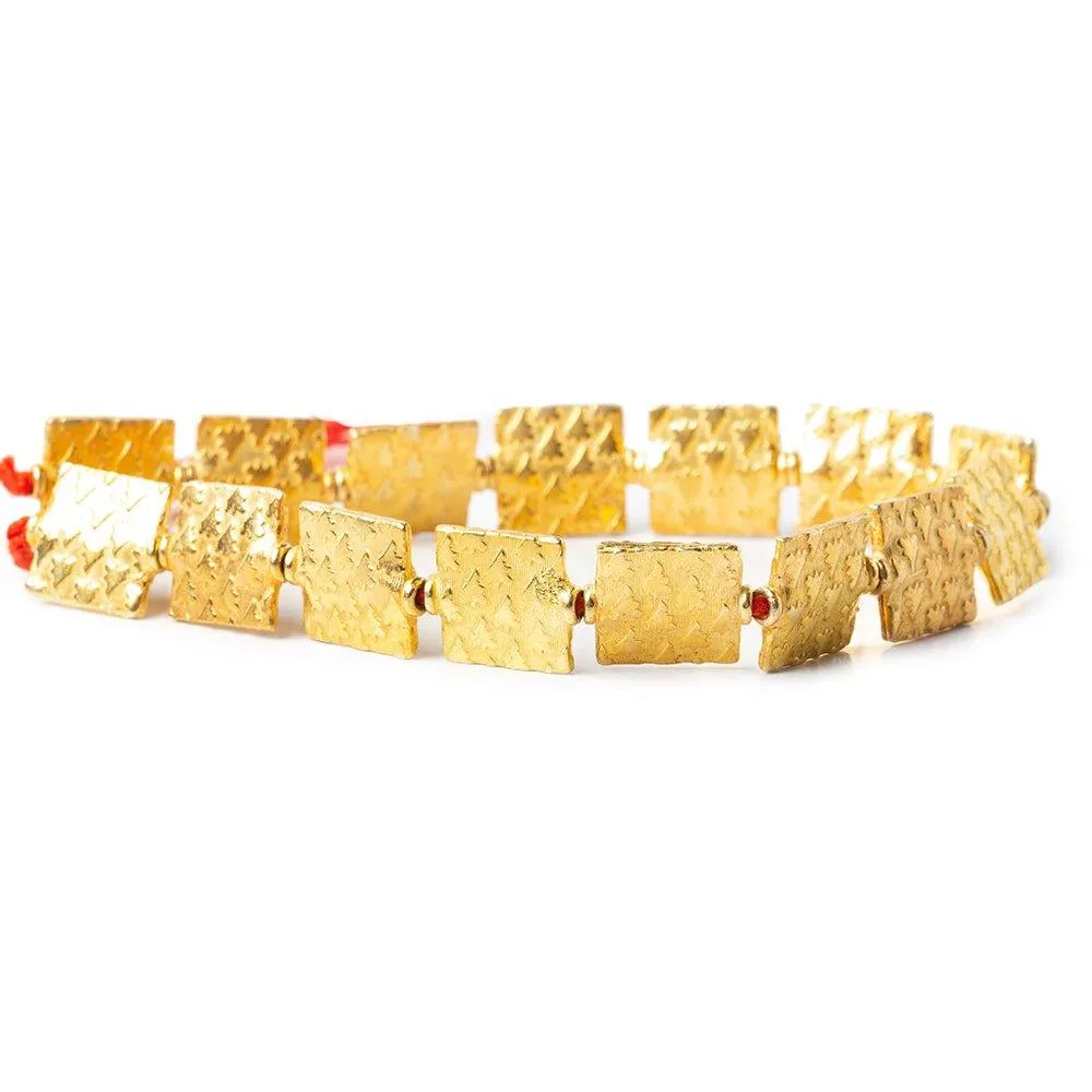 12mm 22kt Gold Plated Copper Tree Embossed Square Beads 8 inch 15 beads