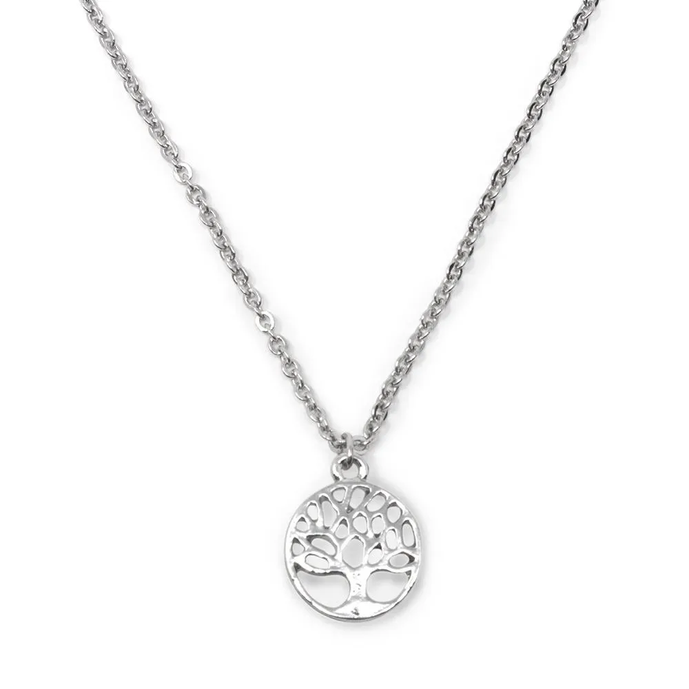 18 Inch Tree of Life Pendant Necklace Rhodium Plated