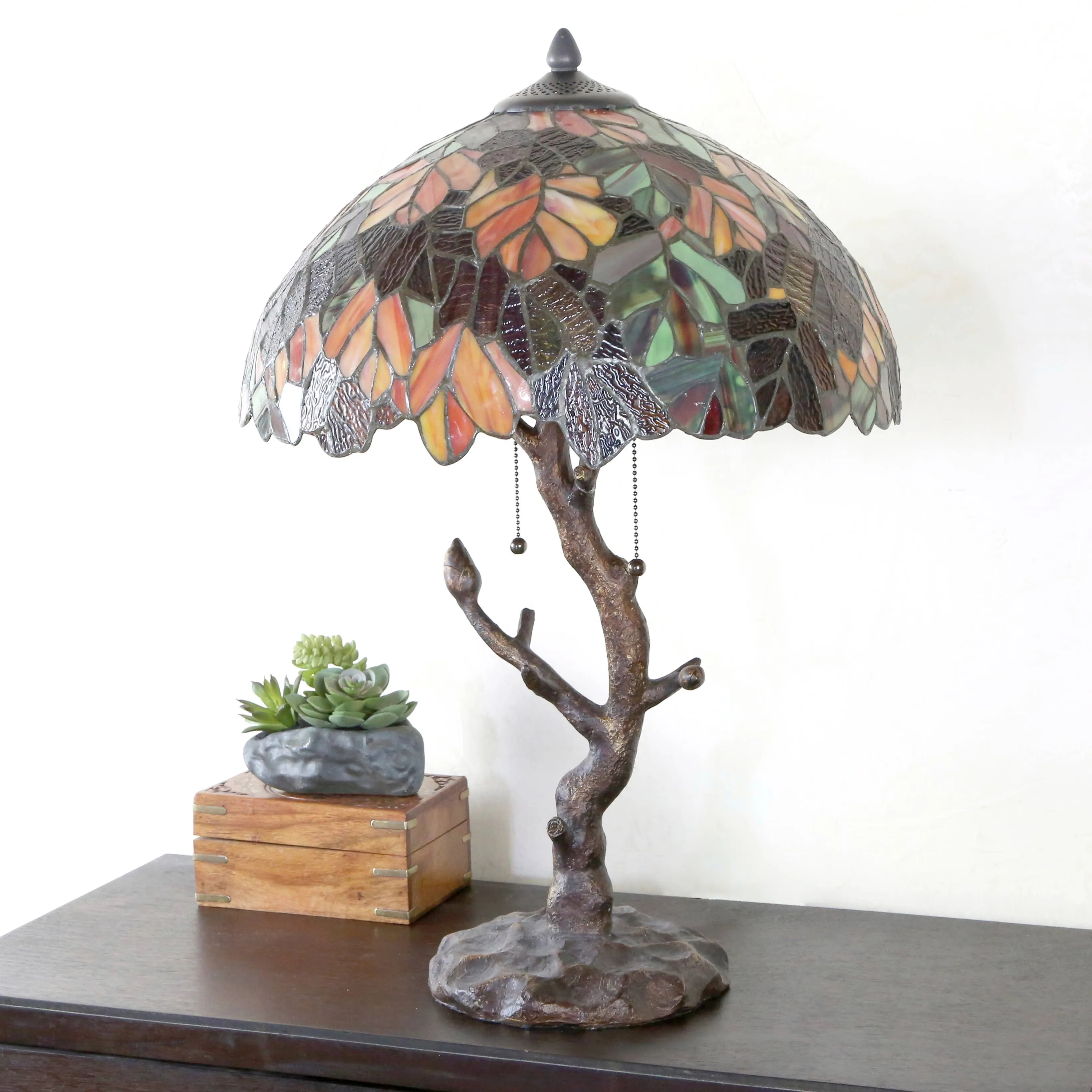 24.5"H Aurora Yellow and Red Maple Tree Trunk Table Lamp