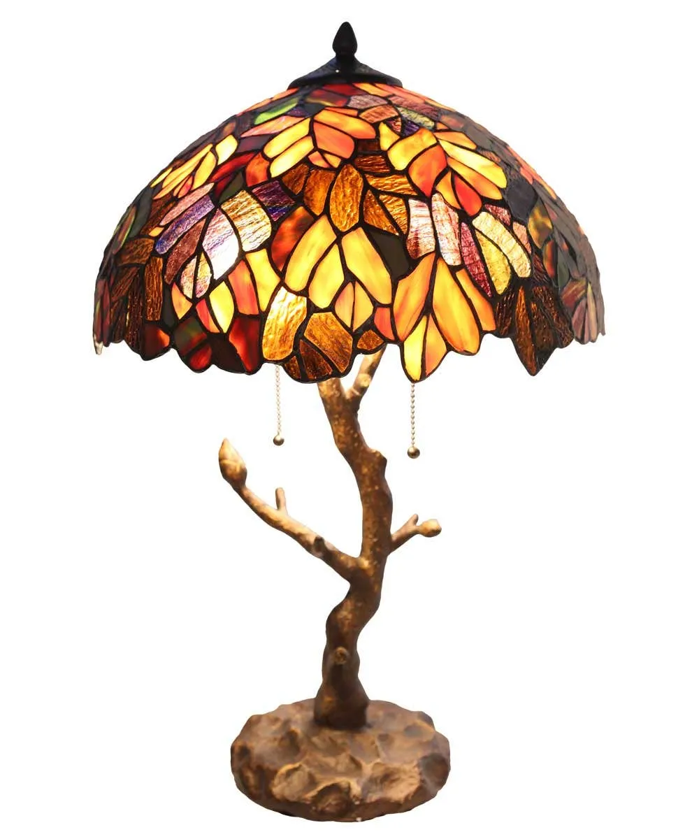 24.5"H Aurora Yellow and Red Maple Tree Trunk Table Lamp