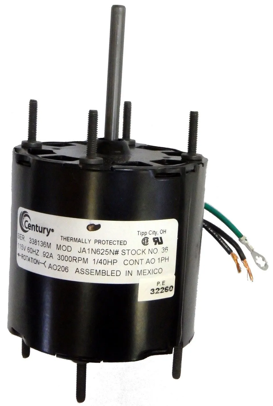 3.3" Vent Motor; 1/40 HP, 3000 RPM, CW, OAO