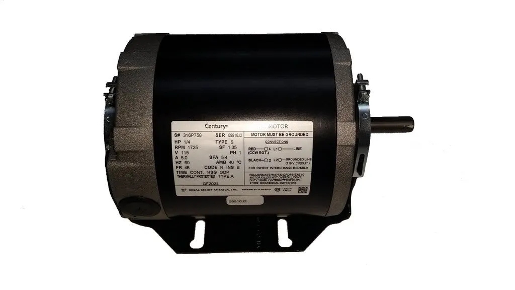 48 Frame Motor;  115V, 1/4 HP, 1725 RPM, 1 Speed, GF2024