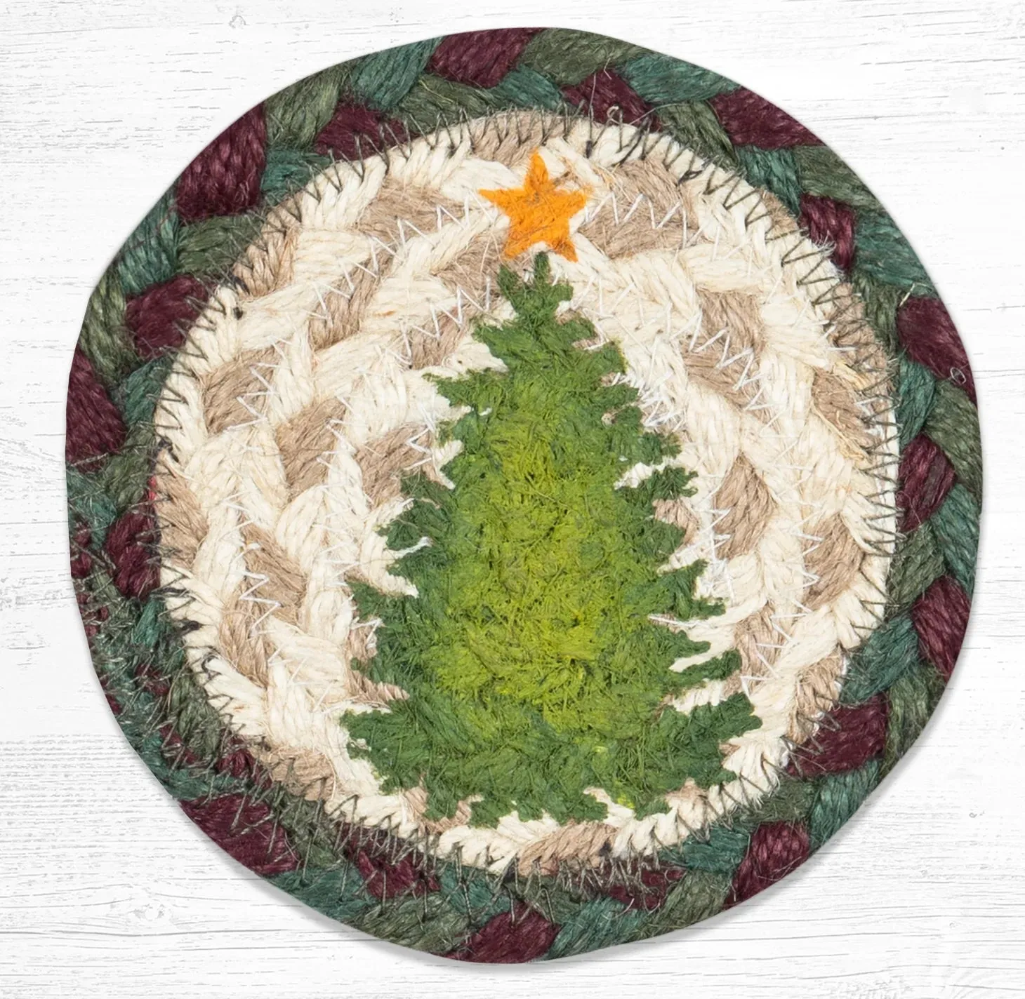 5" Jute Coaster Christmas Joy Tree