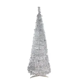 6' Pre-Lit Silver Tinsel Pop-Up Artificial Christmas Tree - Clear Lights