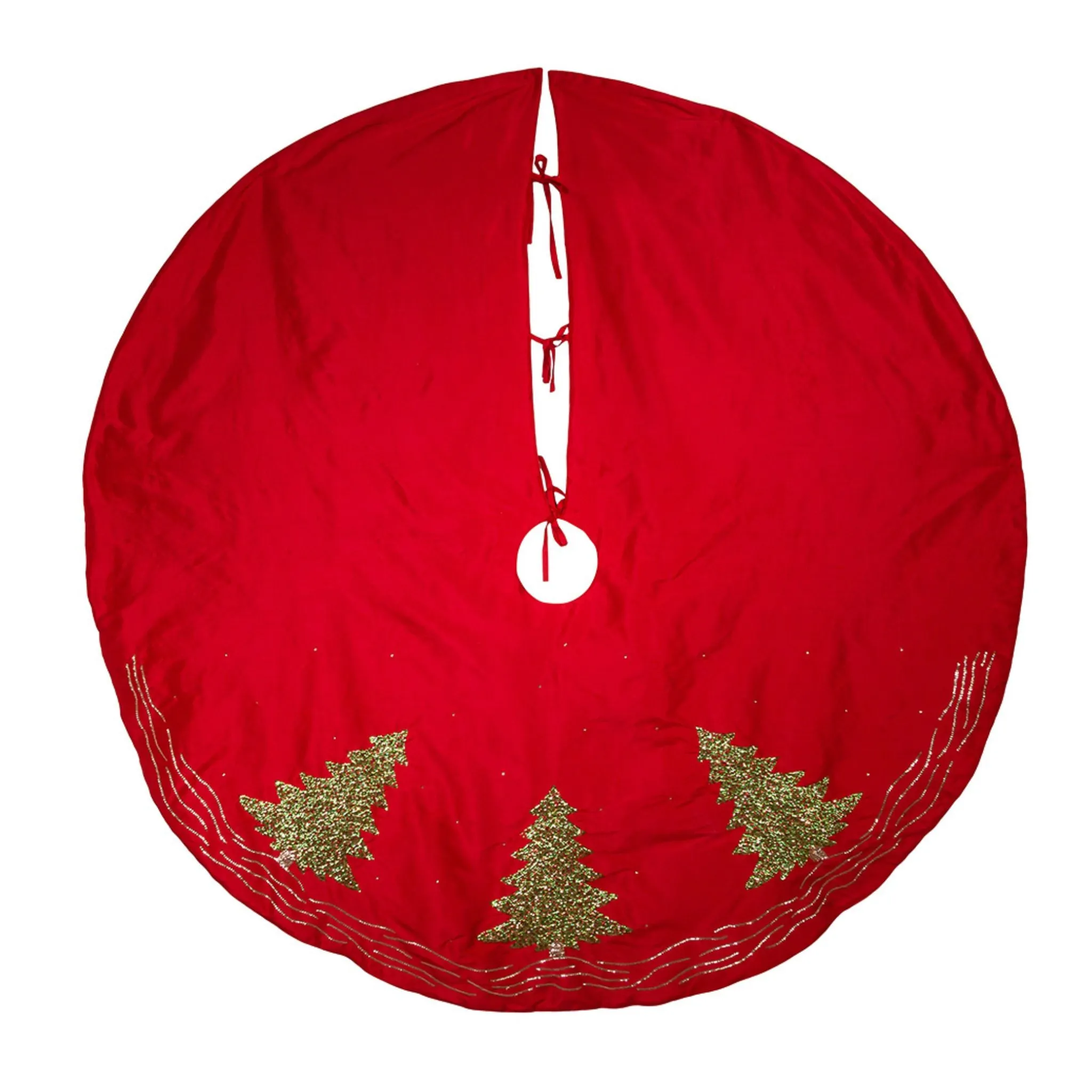 60" Red Dupion Embroidered Tree Skirt