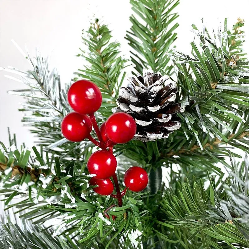 6FT Artificial Green PVC Christmas Tree with Pinecones and Red Berries