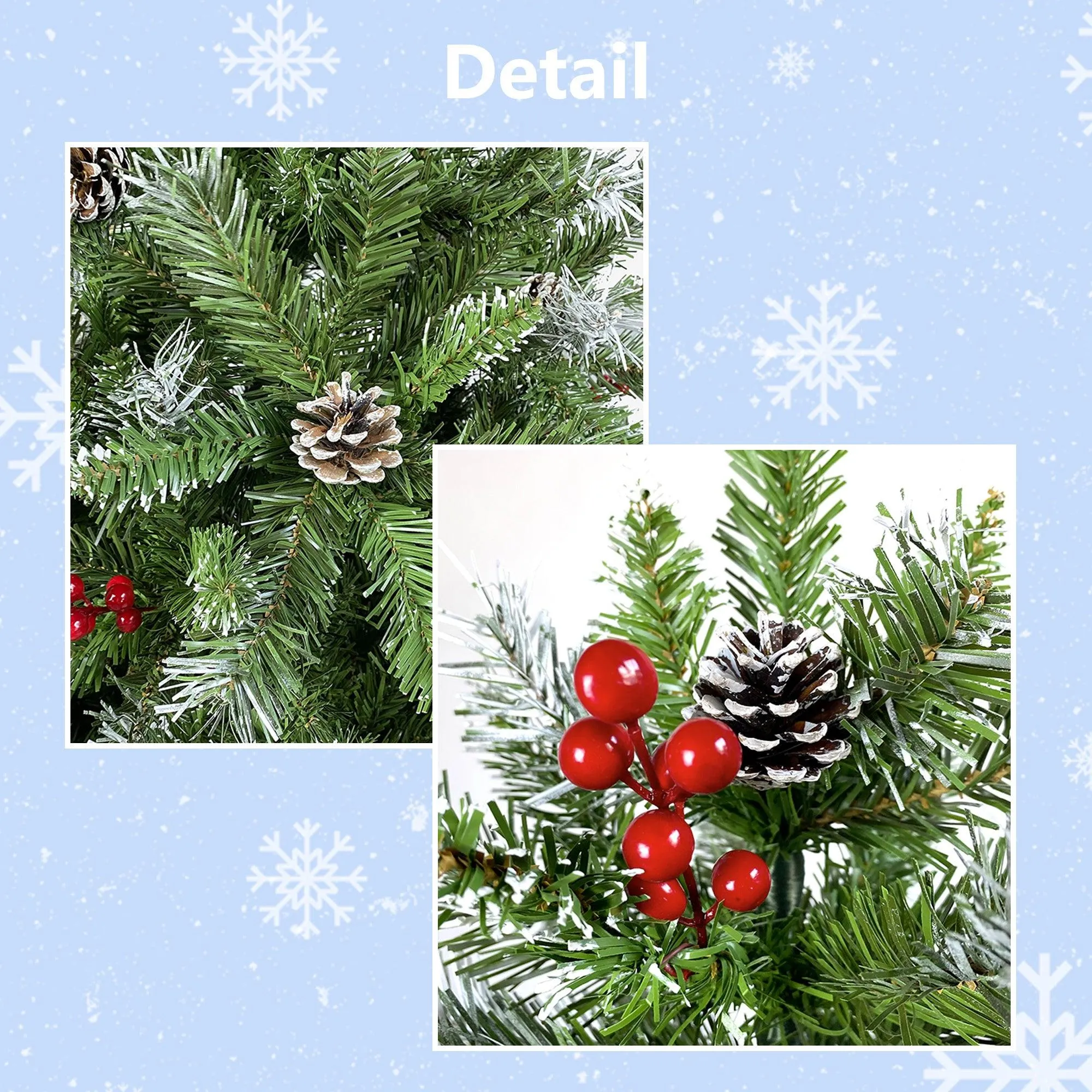 6FT Artificial Green PVC Christmas Tree with Pinecones and Red Berries