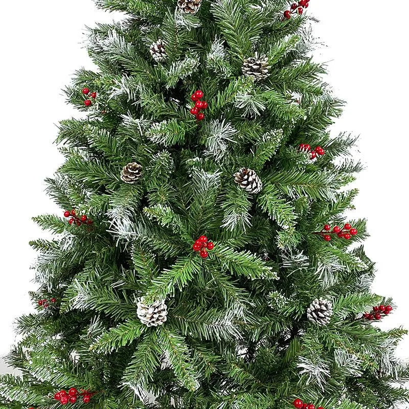 6FT Artificial Green PVC Christmas Tree with Pinecones and Red Berries