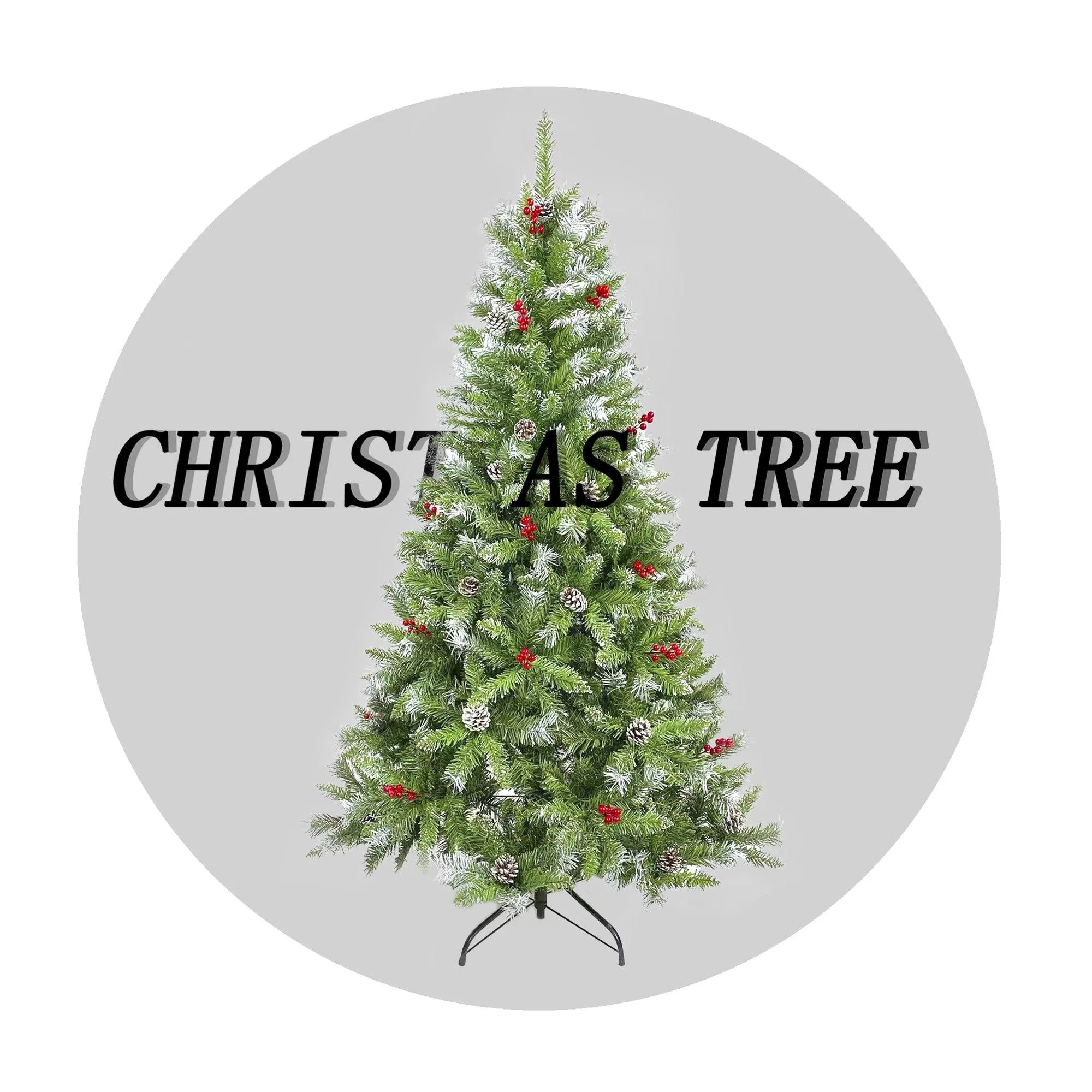 6FT Artificial Green PVC Christmas Tree with Pinecones and Red Berries