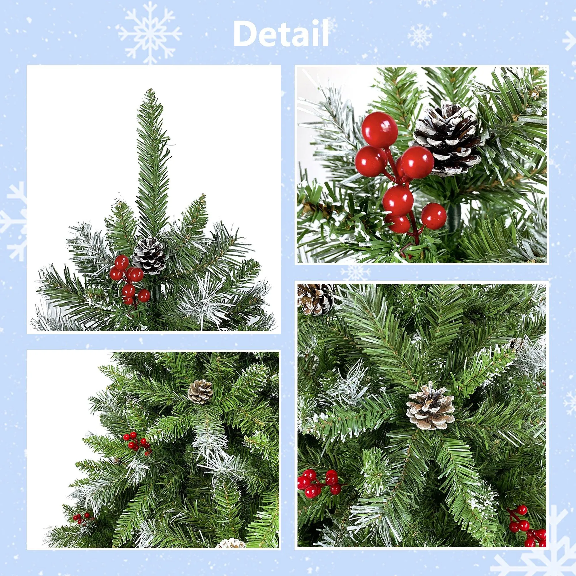 6FT Artificial Green PVC Christmas Tree with Pinecones and Red Berries