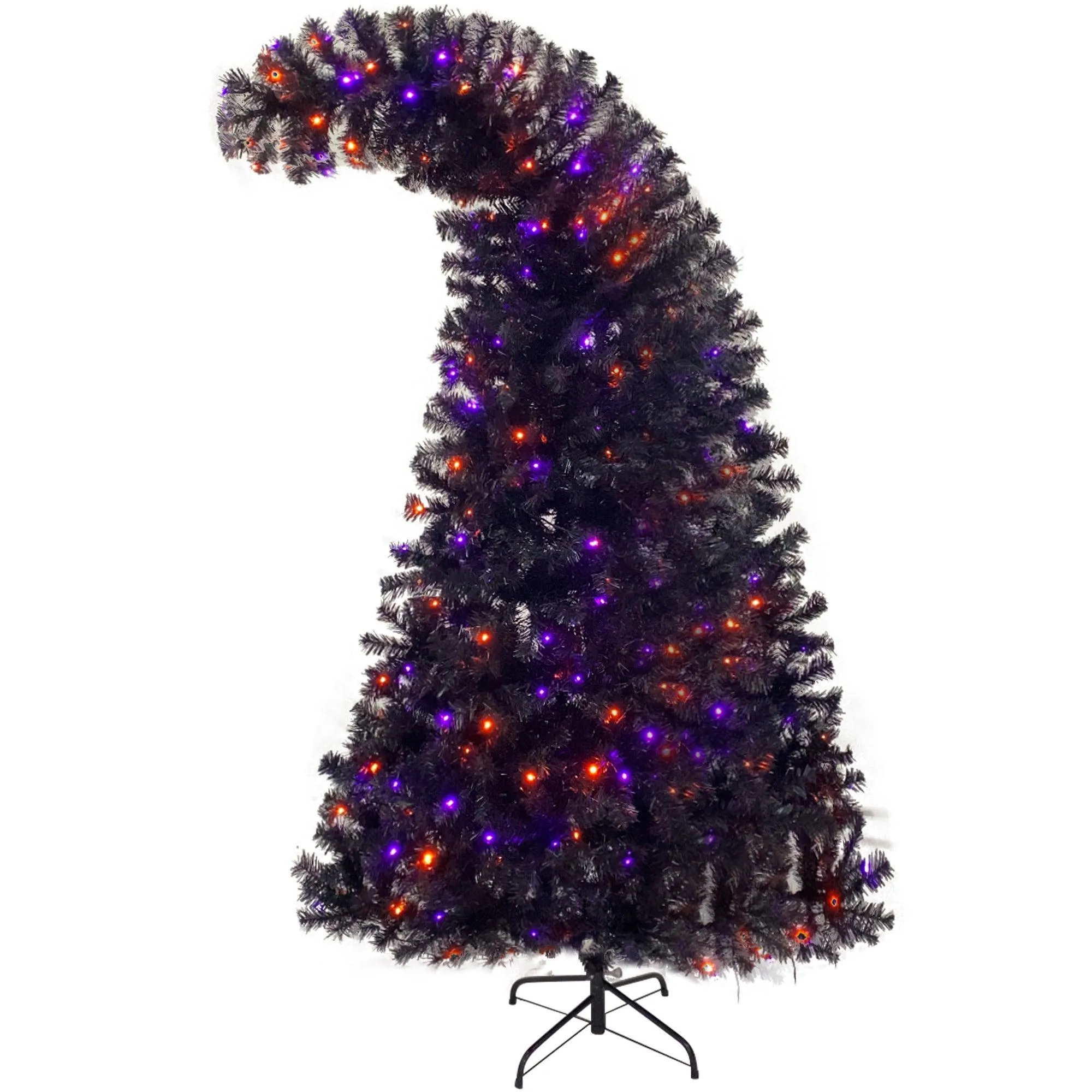 6FT Hinged Fraser Fir Artificial Fir Bent Top Christmas Tree, Xmas Tree Bendable Grinch Style 1,080 Lush Branch Tips, 250 LED Lights