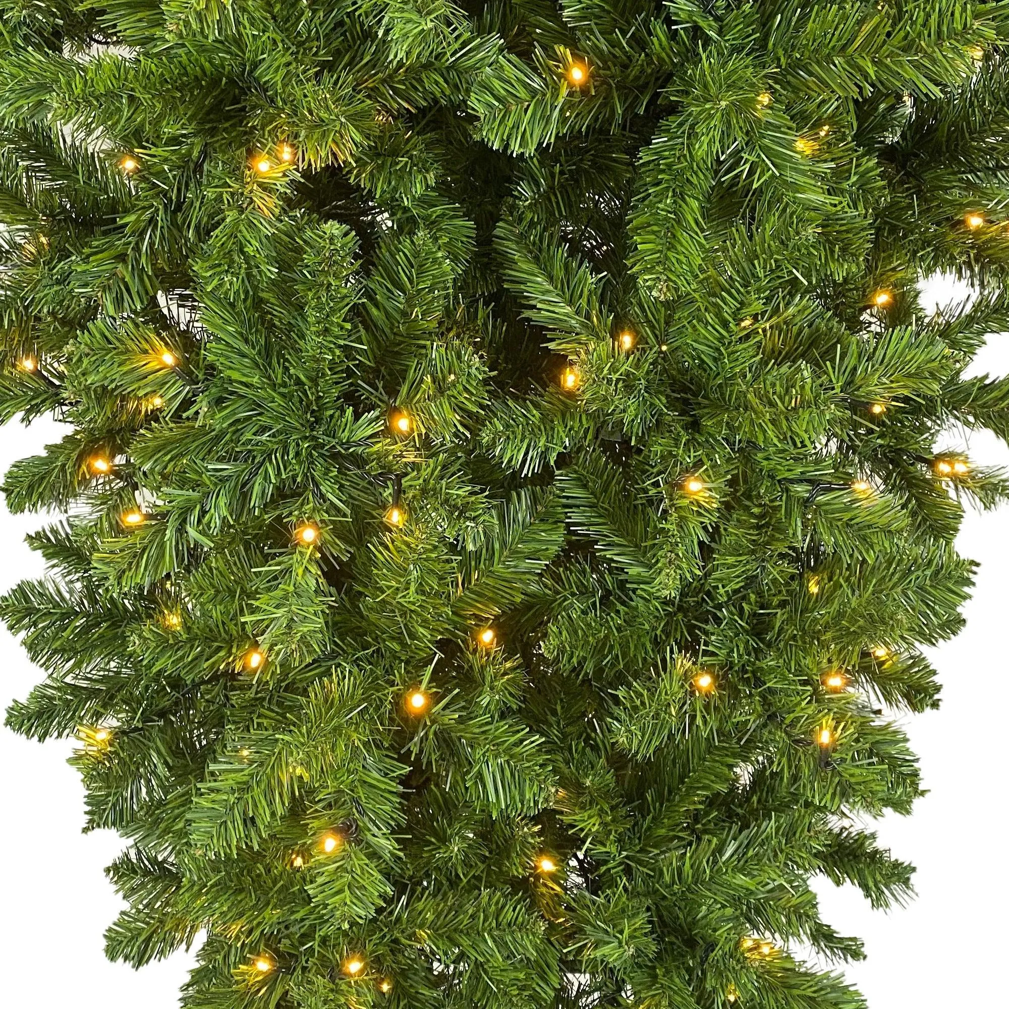 6ft Upside Down Green Christmas Tree, LED Warm White Lights, Reinforced Metal Base & Easy Assembly, 1,000 Lush Branch Tips, 360 LED Lights