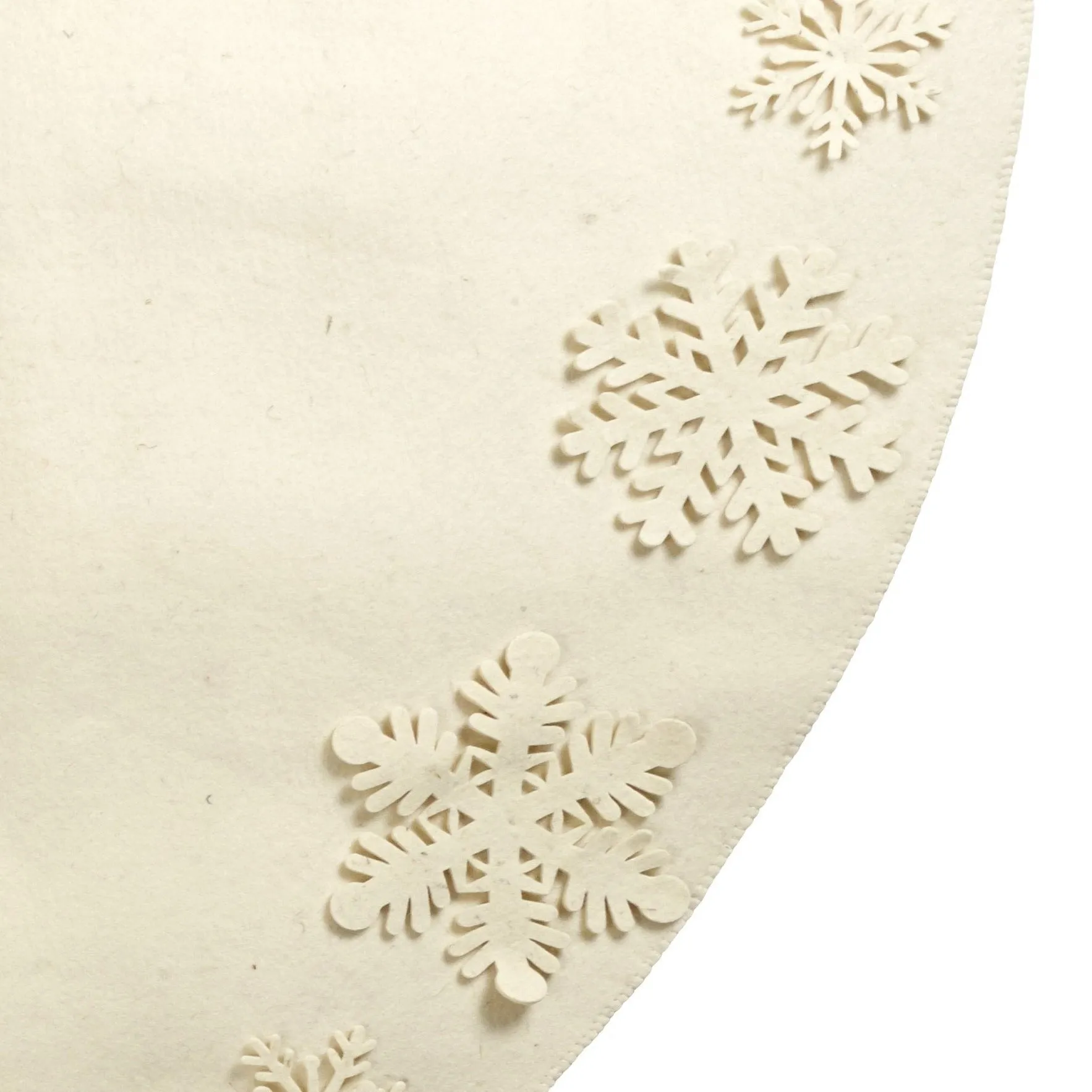 72" Handmade Christmas Tree Skirt in Felt - Tacked Snowflakes on Cream