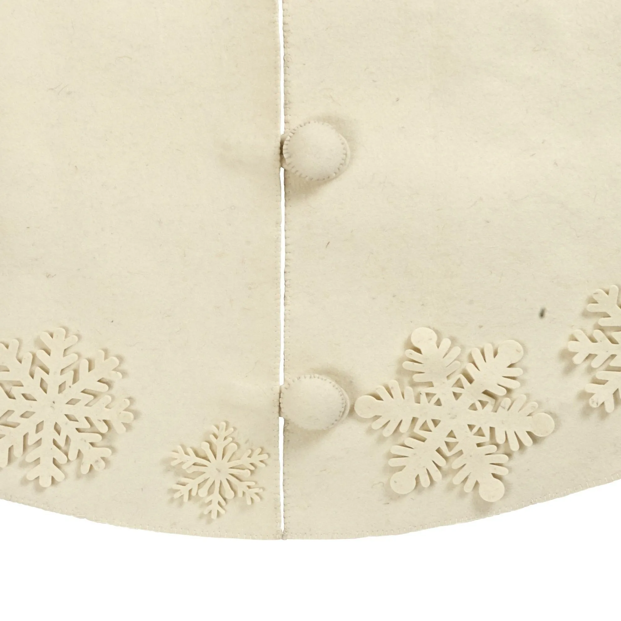 72" Handmade Christmas Tree Skirt in Felt - Tacked Snowflakes on Cream