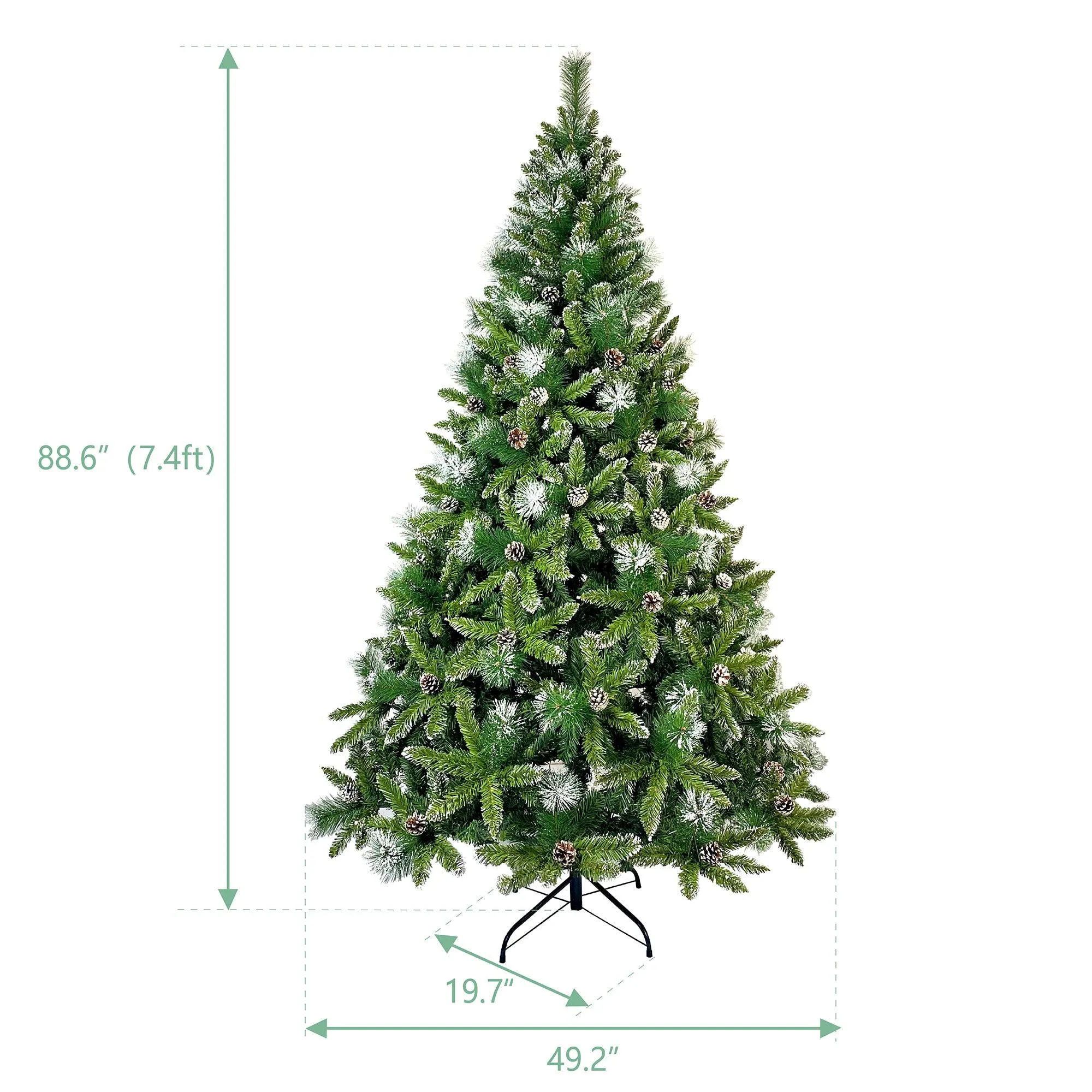 7.4ft Christmas Tree, Decorated with 65 Pine Cones and Realistic over 1300 Thicken Tips, Hinged, Easy Assembly, for Indoor and Outdoor Use