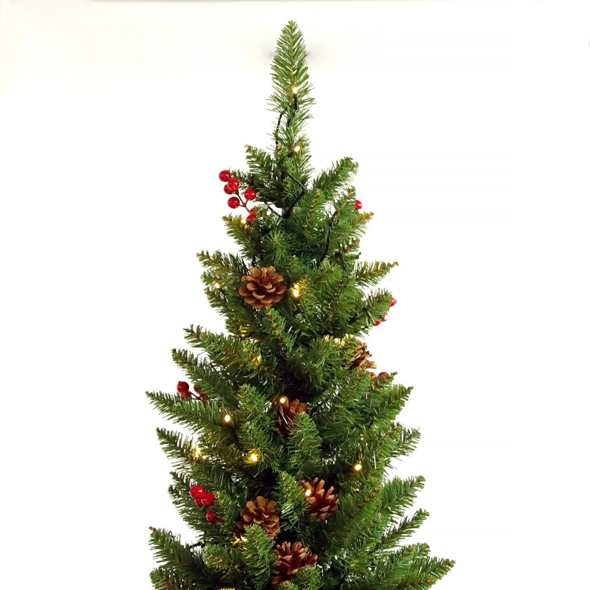 7.5ft  Artificial Slim Christmas Tree Pre-lit Pencil Feel Real Skinny Fir Tree with Cones and Berries