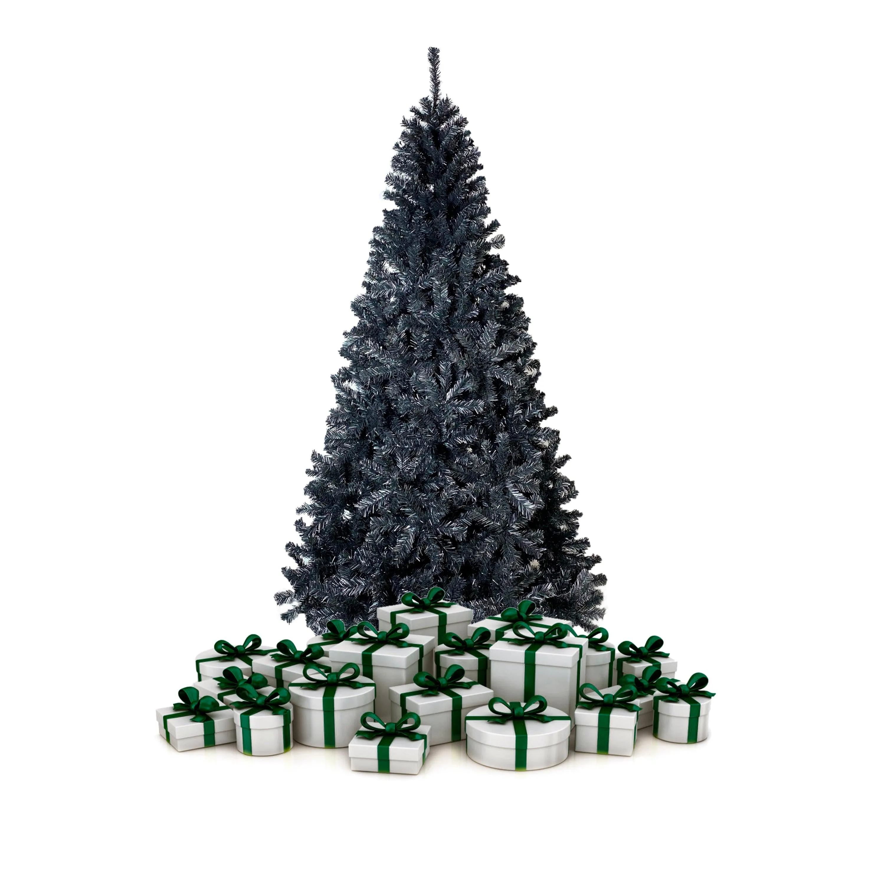 7.5FT  Unlit Black Artificial Christmas Tree with Foldable Metal Stand PVC Fir Tree 1,500 Branch Tips