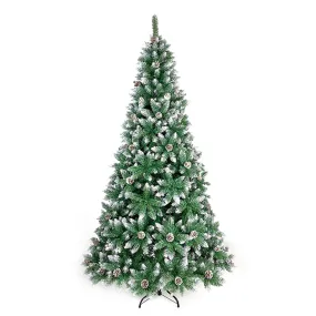 7FT Pointed PVC Christmas Tree with Pine Cones, Spraying White, 1200 Branches Tips