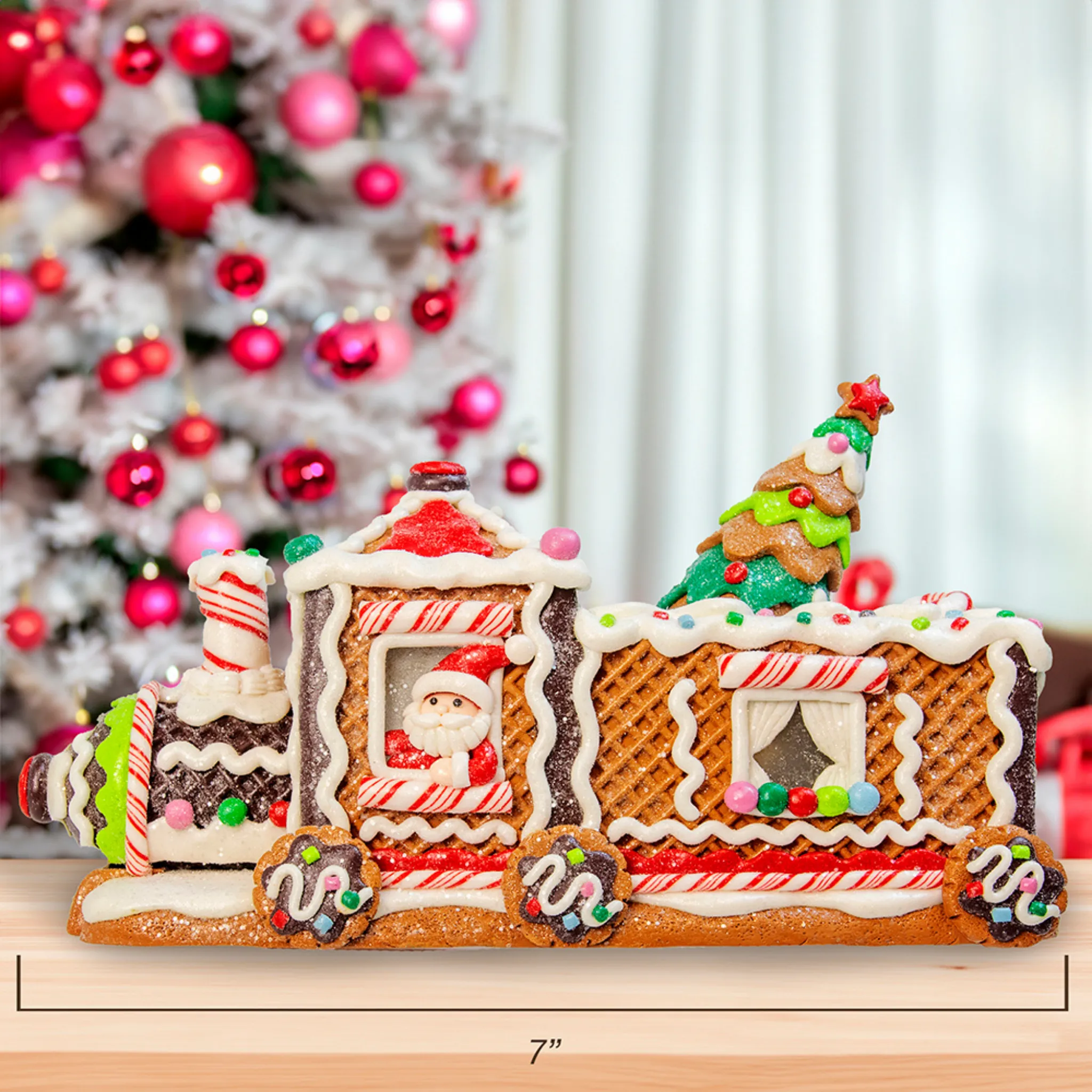 7" Battery Operated LED Gingerbread Train With Tree Table Piece