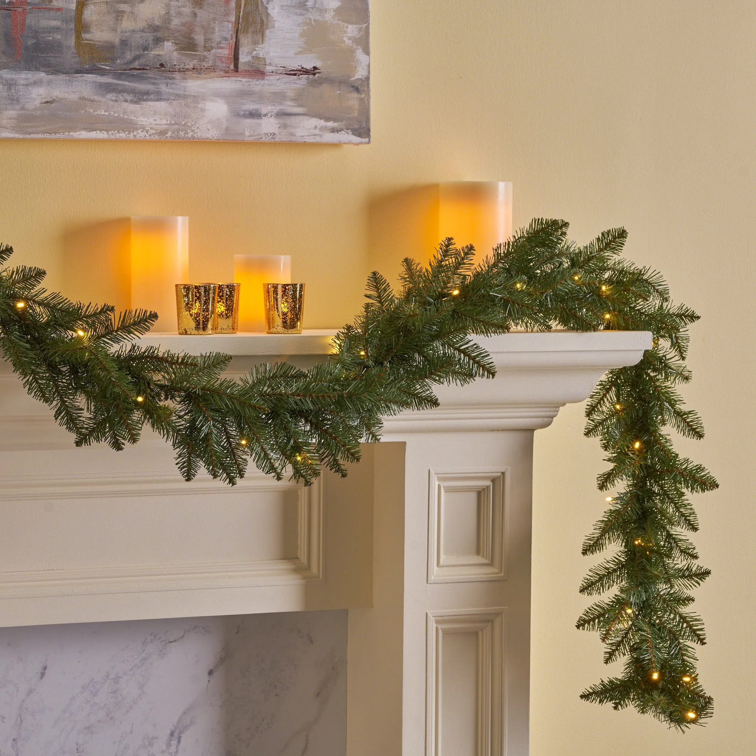 9-foot Fraser Fir Pre-Lit Warm White LED Artificial Christmas Garland - NH993703