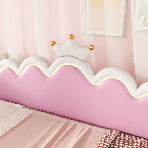 Bellemave® Twin Size Modern Upholstered Princess Extending Daybed,Crown Headboard with LED Lights