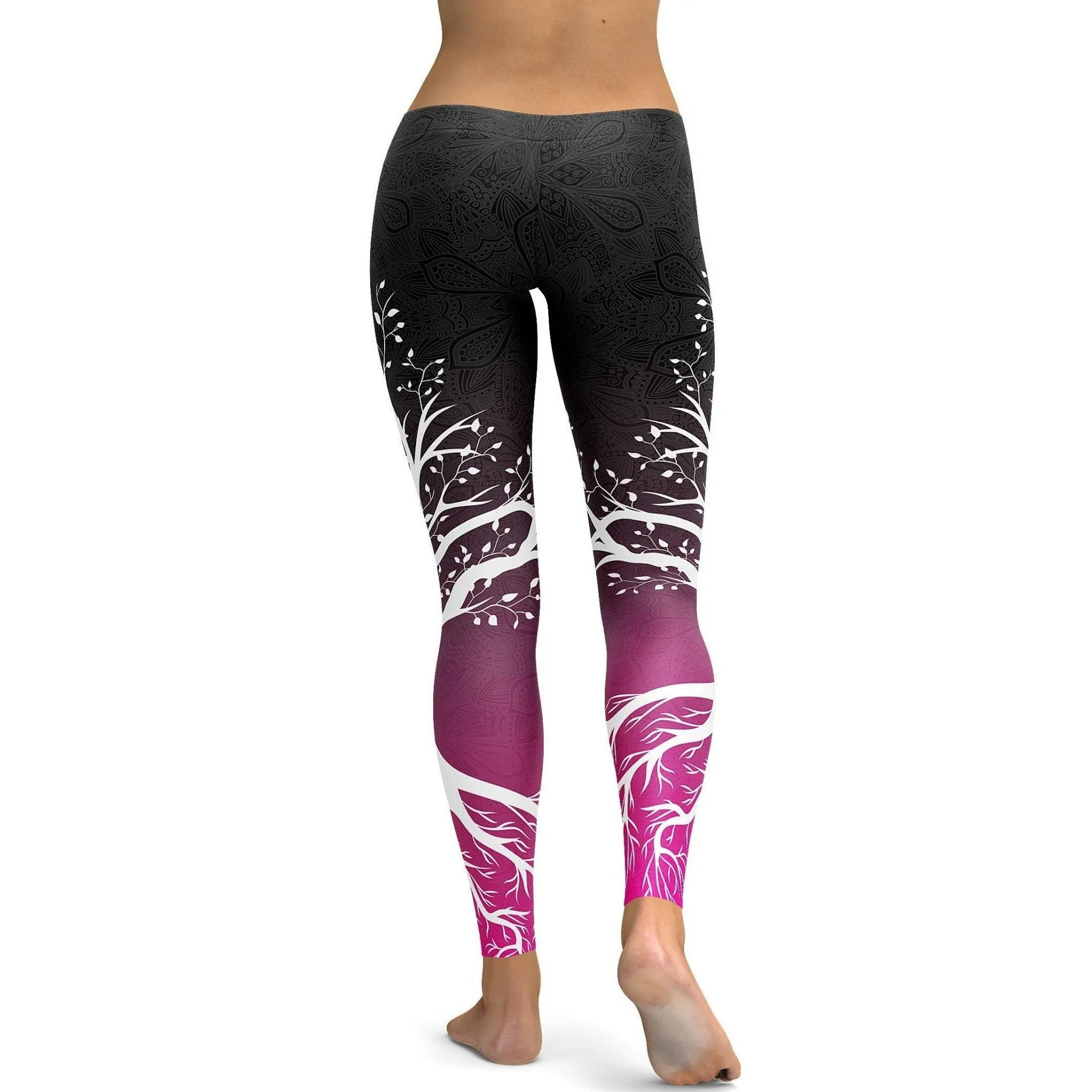 Black to Pink Tree of Life Leggings