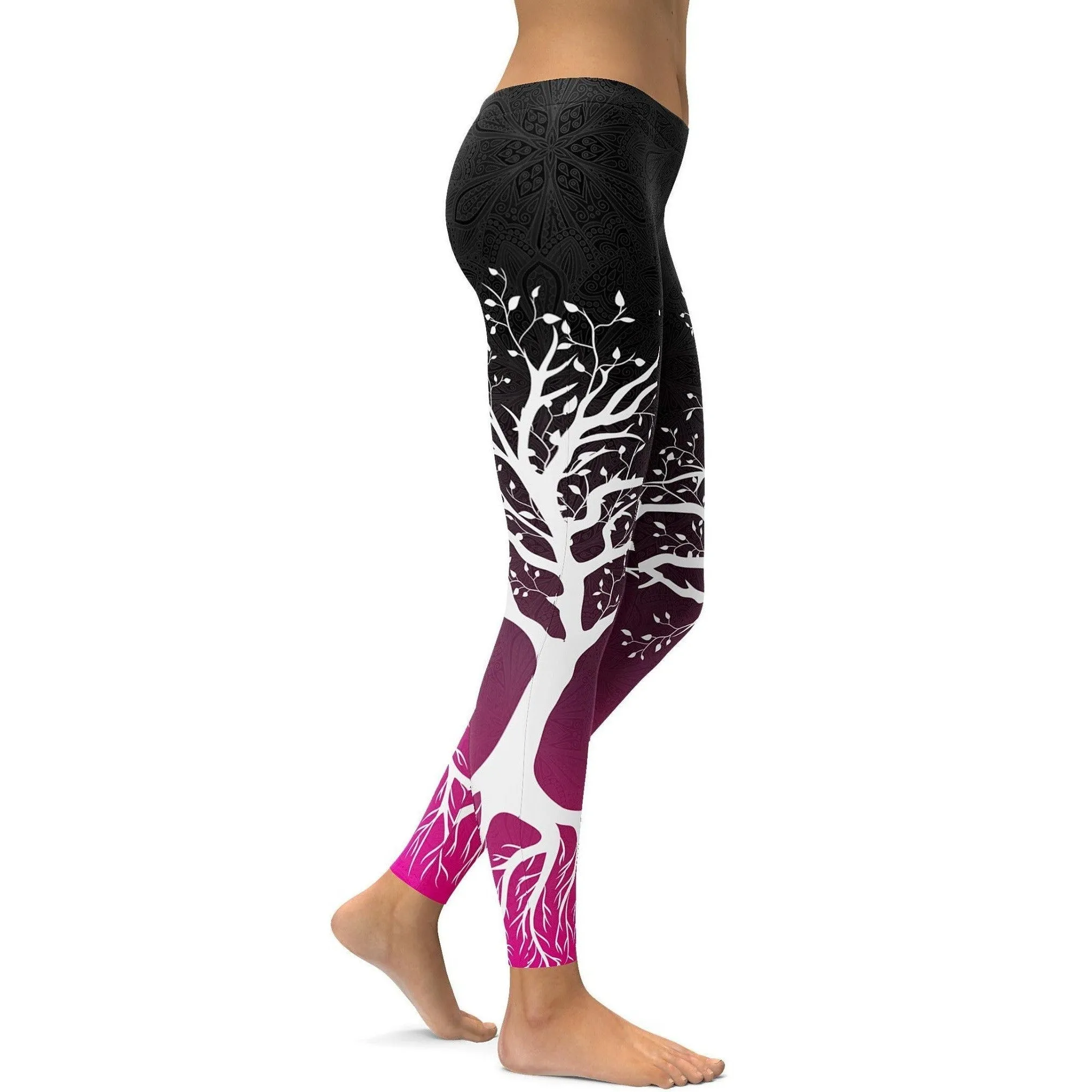 Black to Pink Tree of Life Leggings