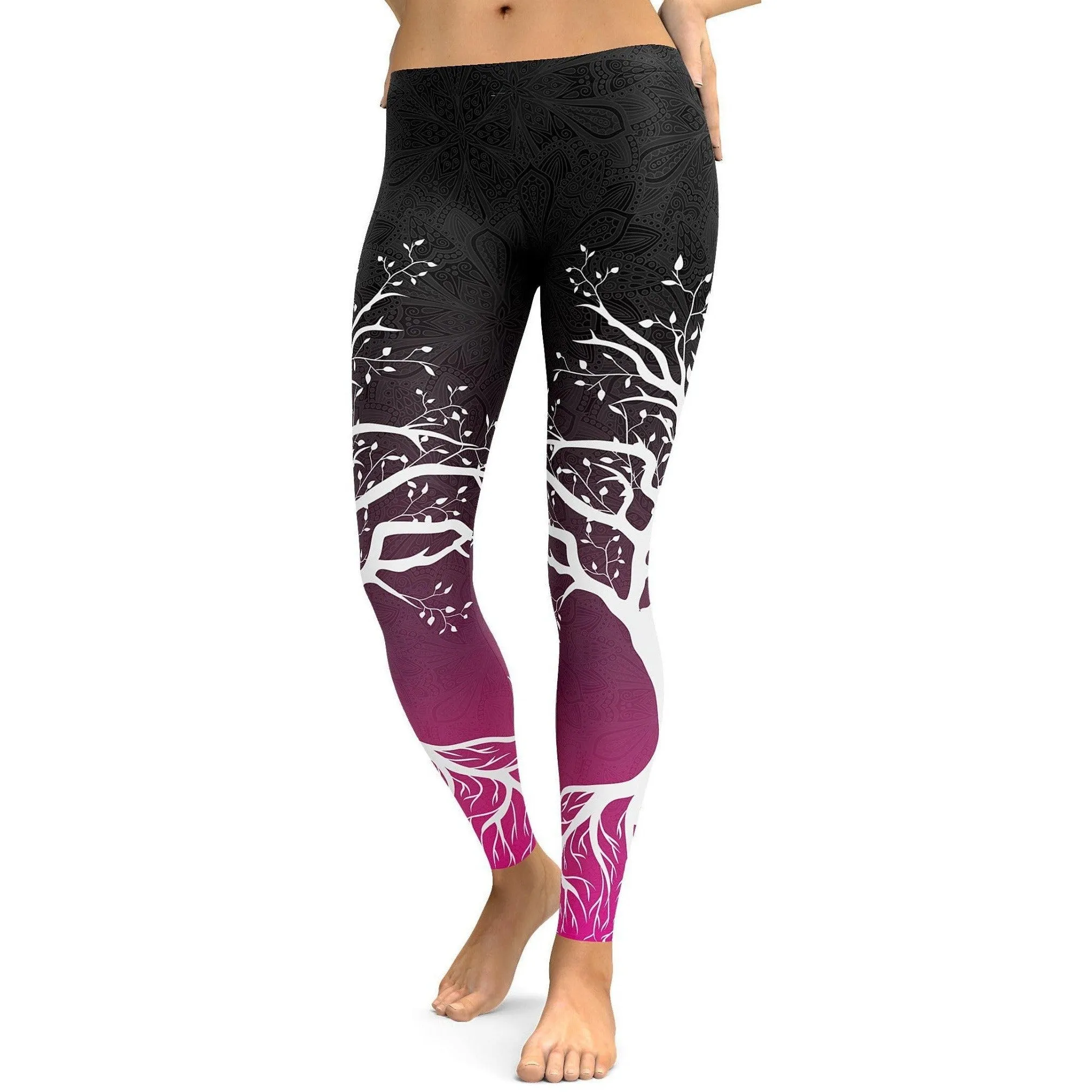 Black to Pink Tree of Life Leggings