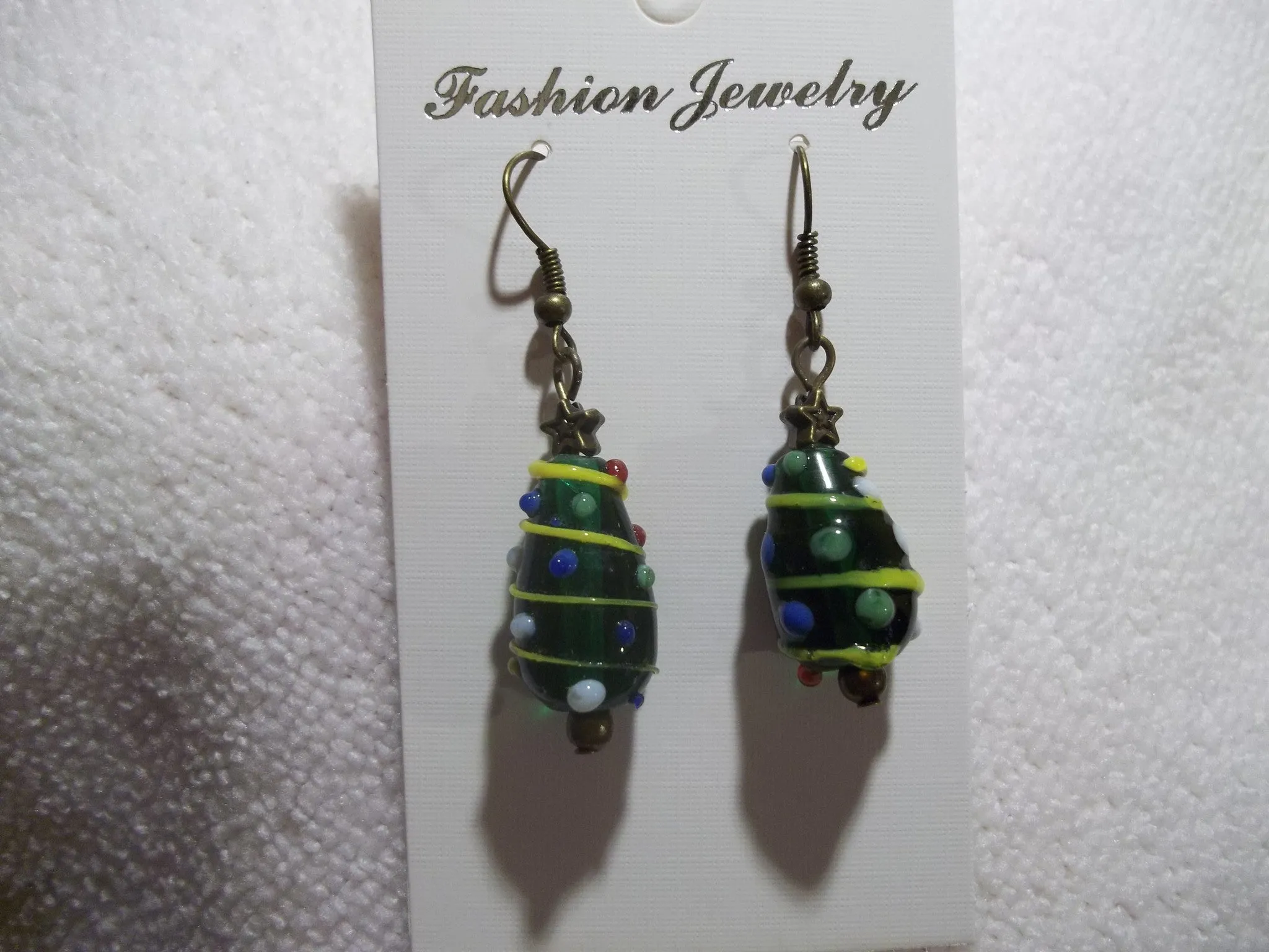 Bronze Glass Christmas Tree Earrings (E758)