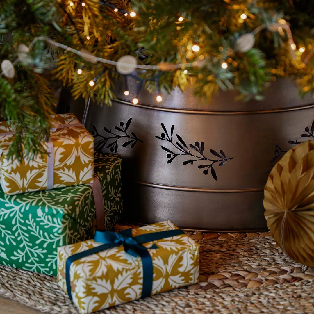 Bronze Holly Cut Out Christmas Tree Skirt