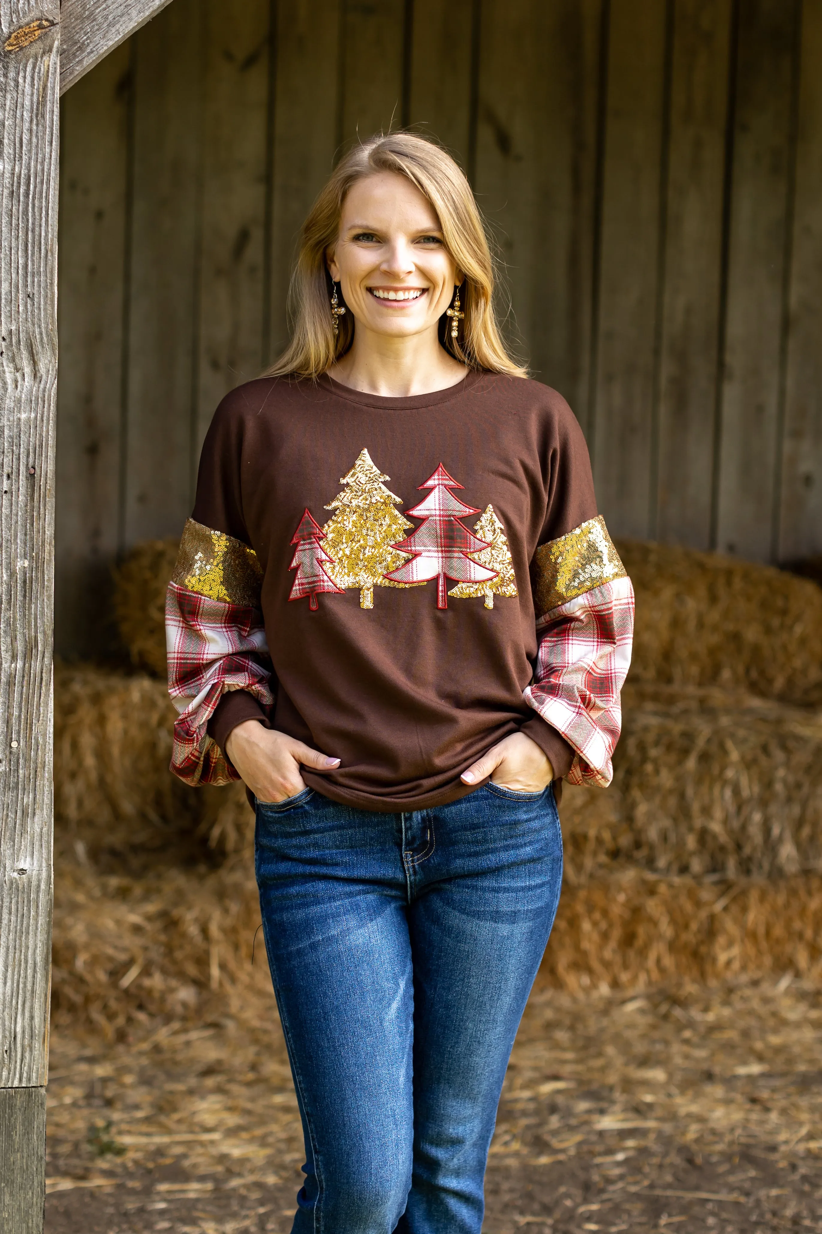 Brown Plaid Christmas Tree Sweatshirt