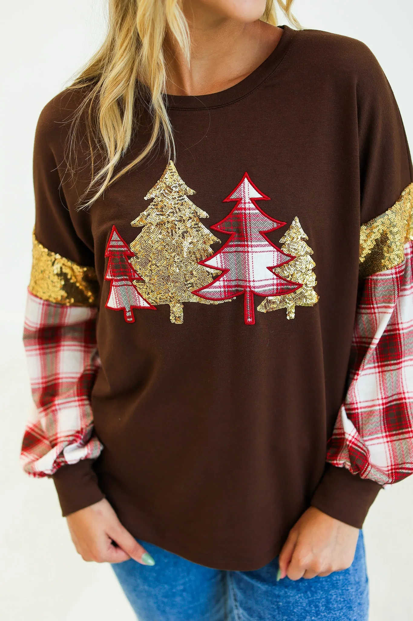 Brown Plaid Christmas Tree Sweatshirt