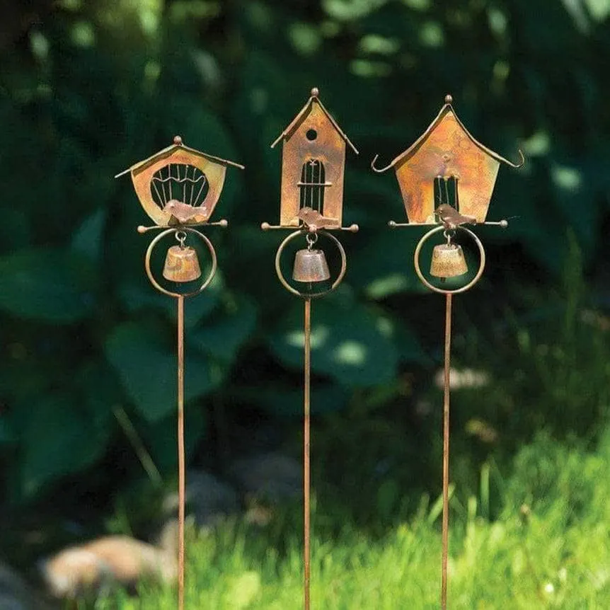 Bundle of Three Bird House Garden Decor Stakes