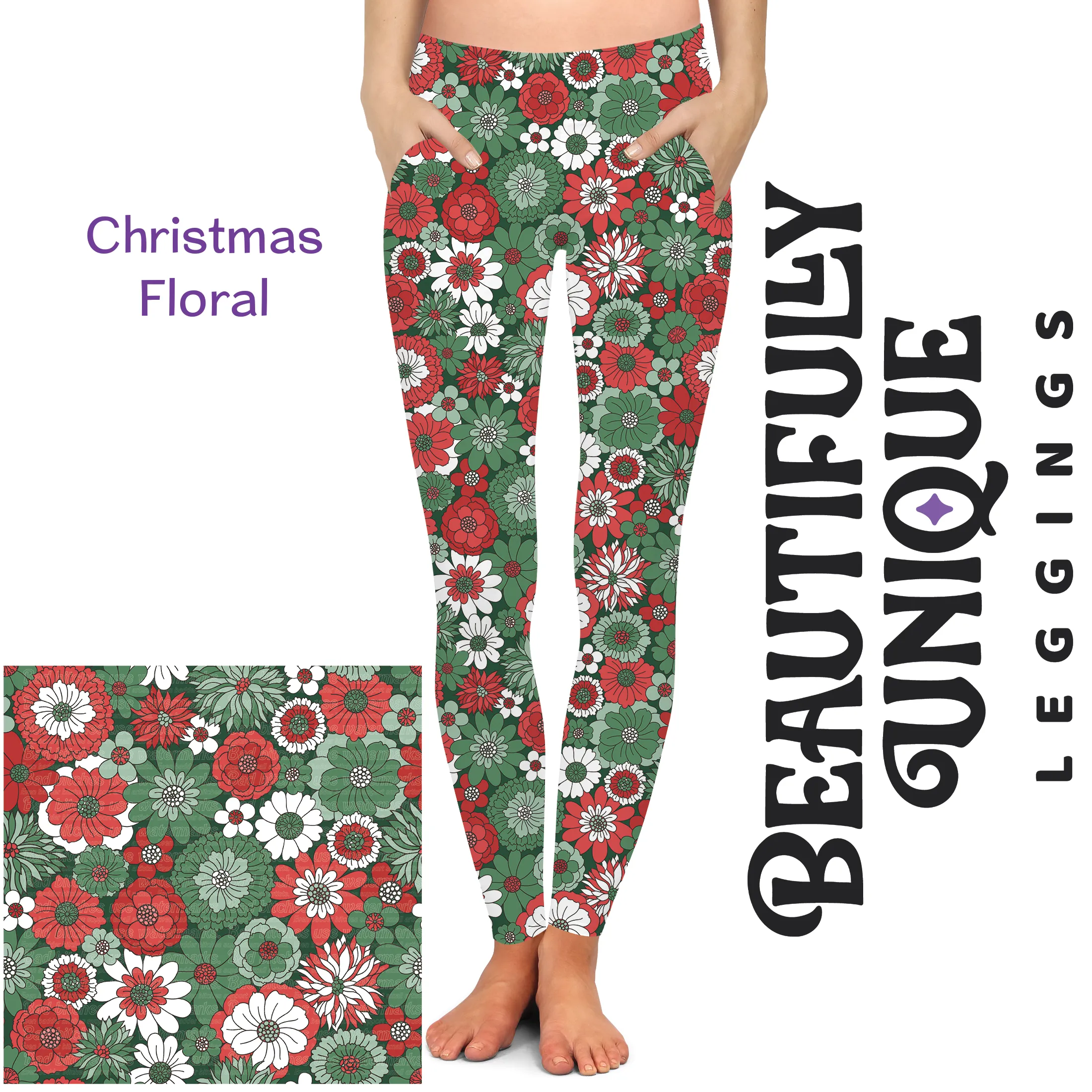 Christmas Floral - Pocket Leggings