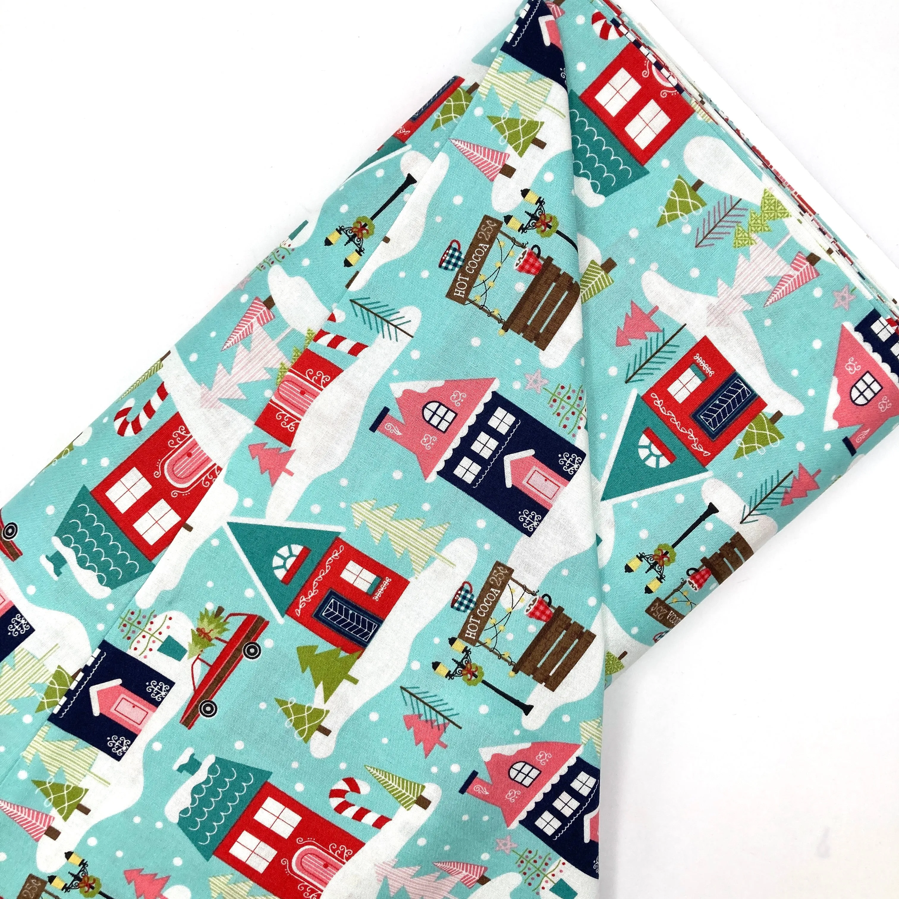 Christmas Neighborhood Aqua | Cup of Cheer | Quilting Cotton