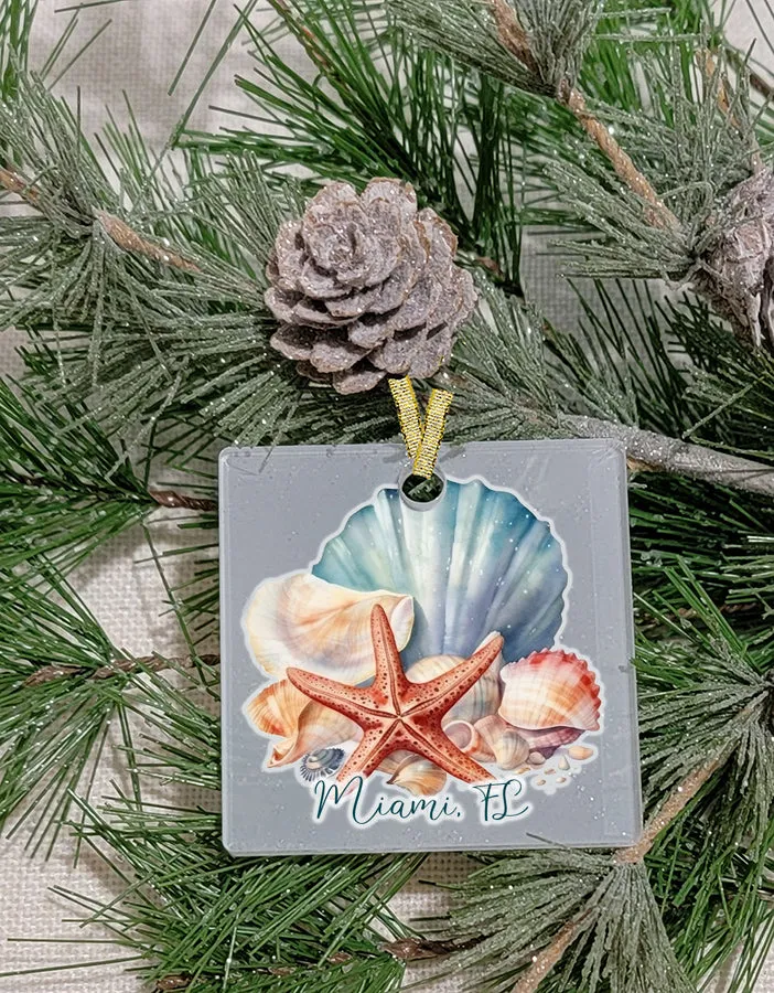 Christmas Ornament, BCH, Shells, Frosted Acrylic, name drop available