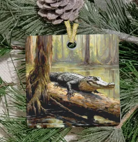 Christmas Ornament, Cajun, Frosted Acrylic, Alligator