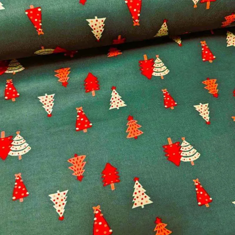 Christmas Tree FLANNEL Fabric on Green