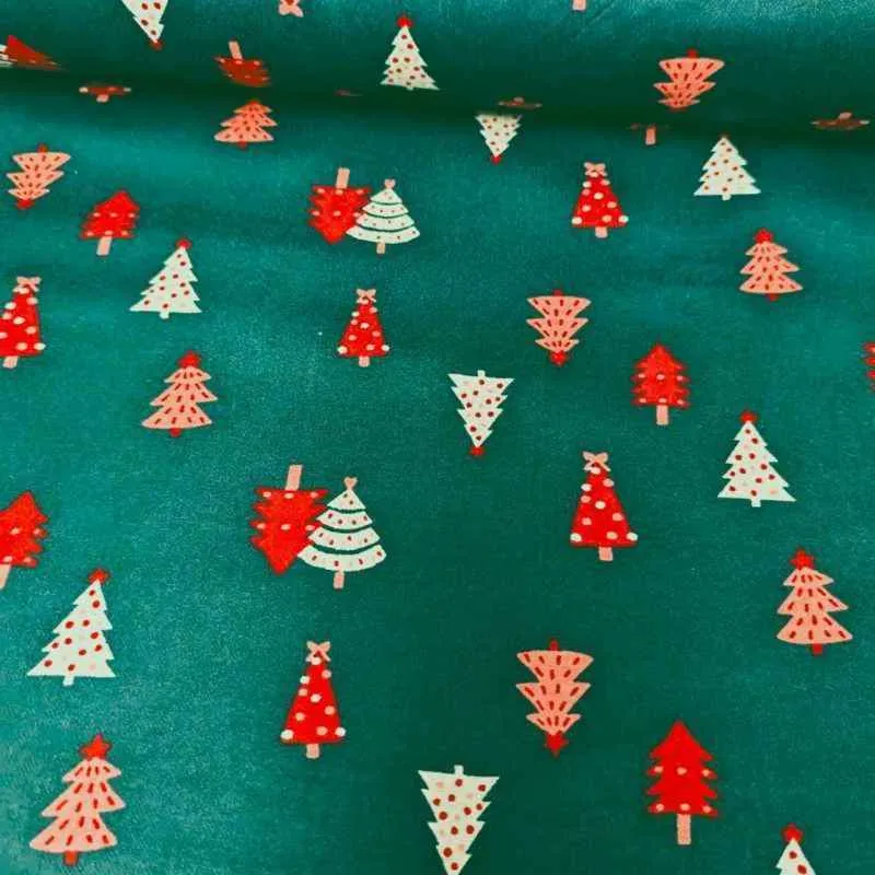 Christmas Tree FLANNEL Fabric on Green