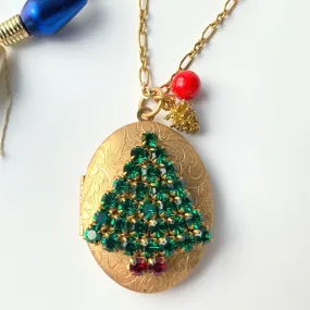 Christmas Tree Locket Necklace