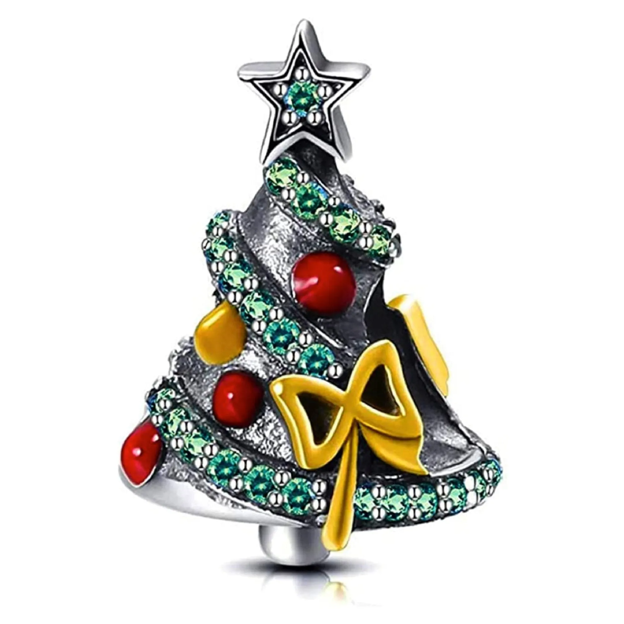 Christmas Tree Silver Bead Charm