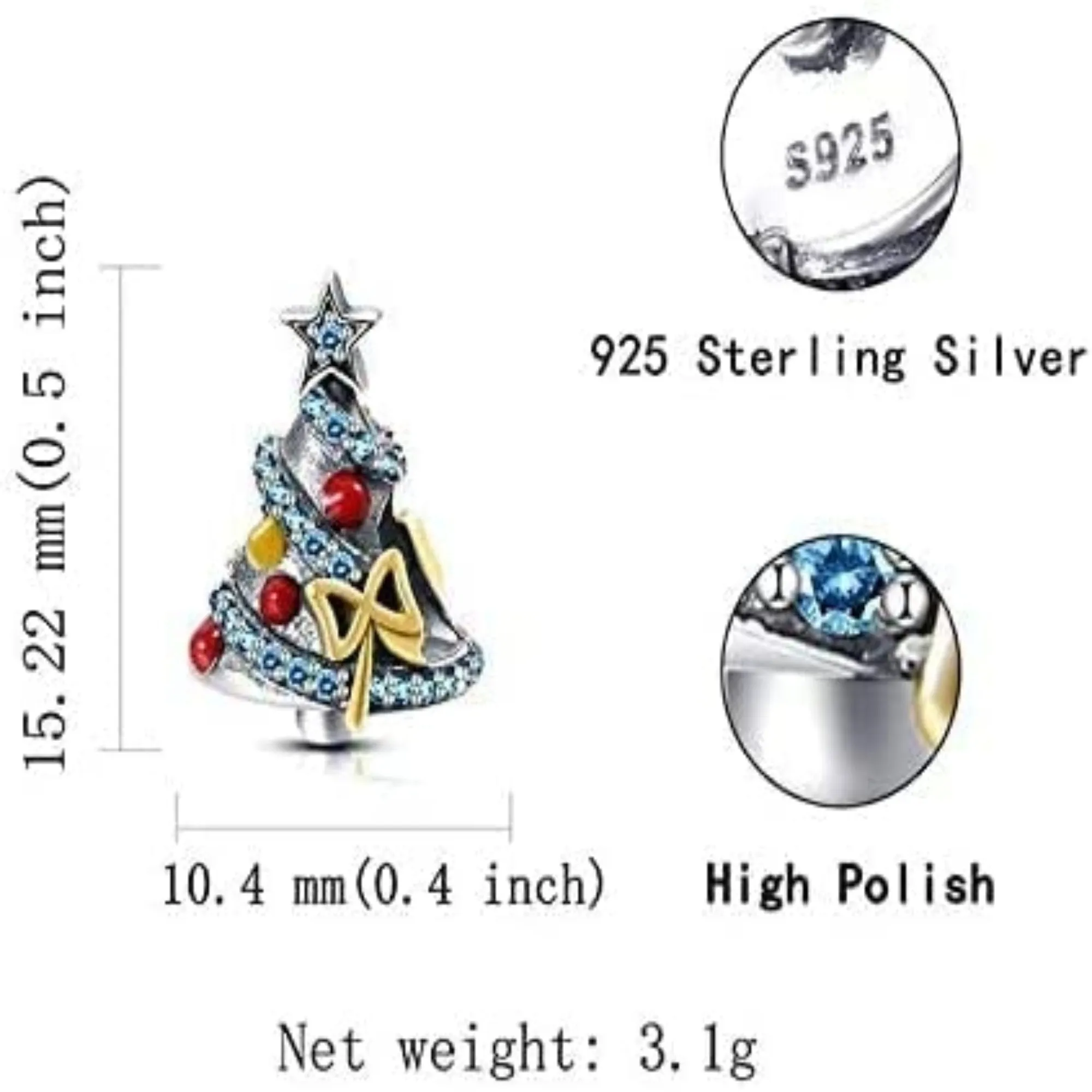 Christmas Tree Silver Bead Charm