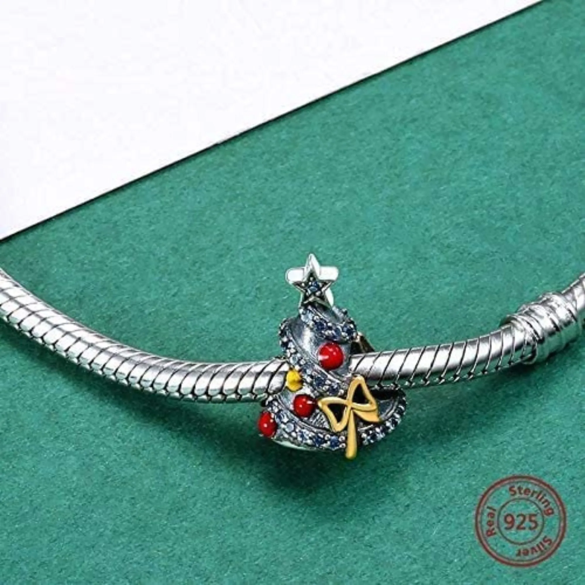 Christmas Tree Silver Bead Charm