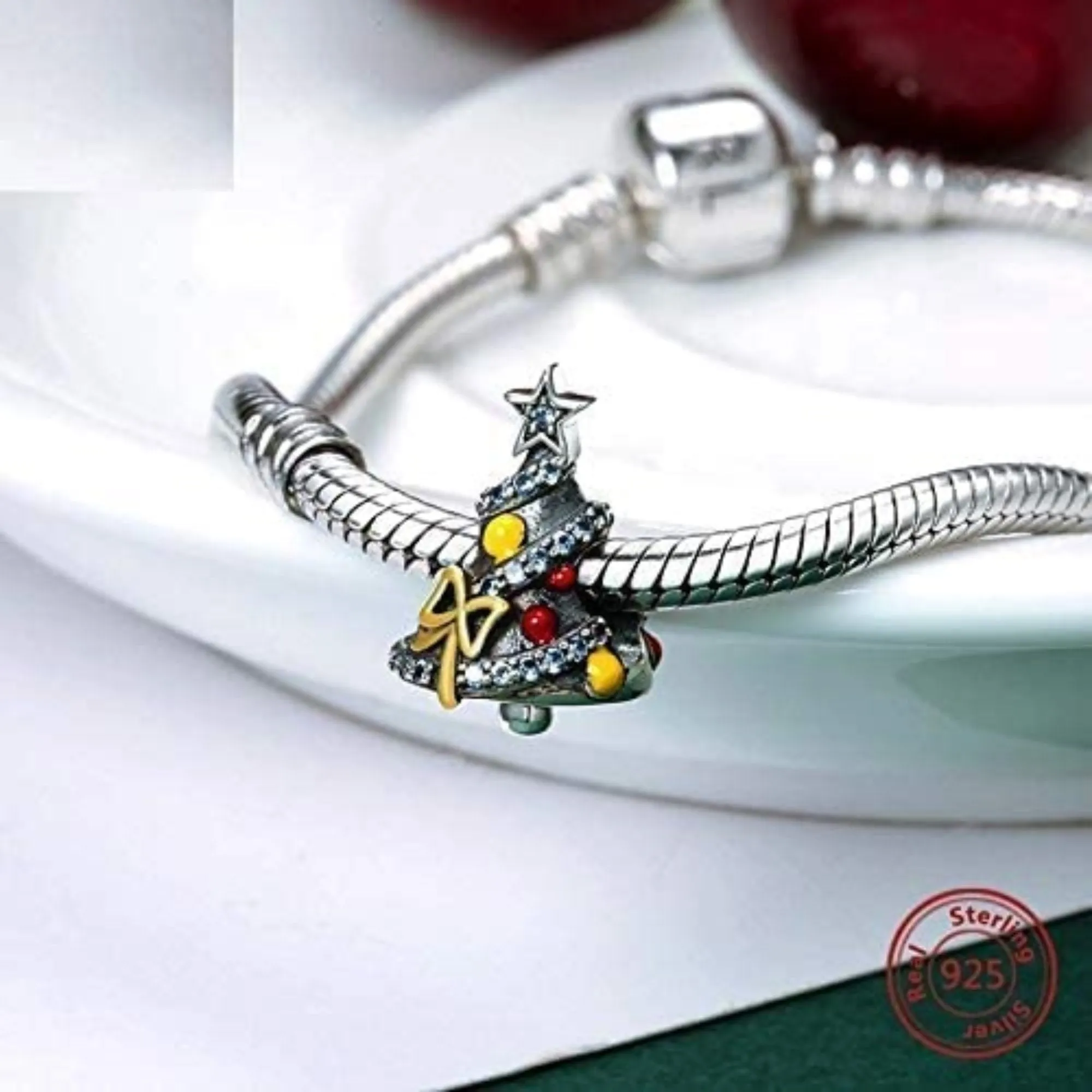 Christmas Tree Silver Bead Charm