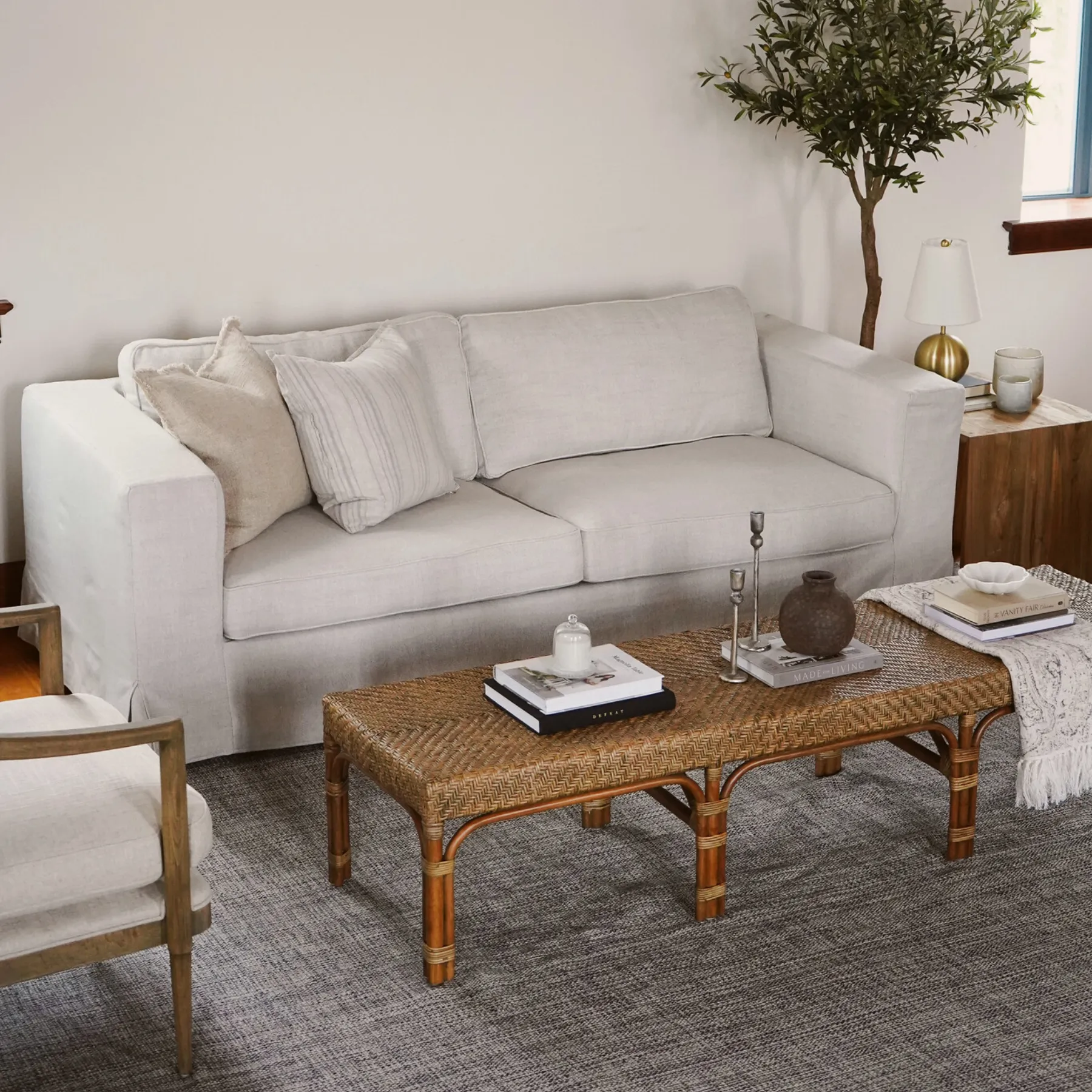 Denver 86" Natural Linen Slipcover Sofa